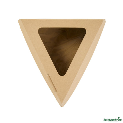 Wholesale Restaurantware Kraft Paper Corrugated Pizza Slice Box - Clamshell, with Pla Window - 8.3"×9.3"×1.9"- Bulk