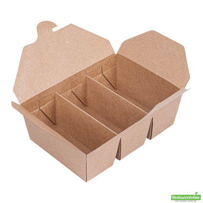 Wholesale Restaurantware Bio Tek Kraft Paper Taco Take Out Container - 3 Compartments - 7 1/2" X 5 1/2" X 2" - 100 Count Box- Bulk