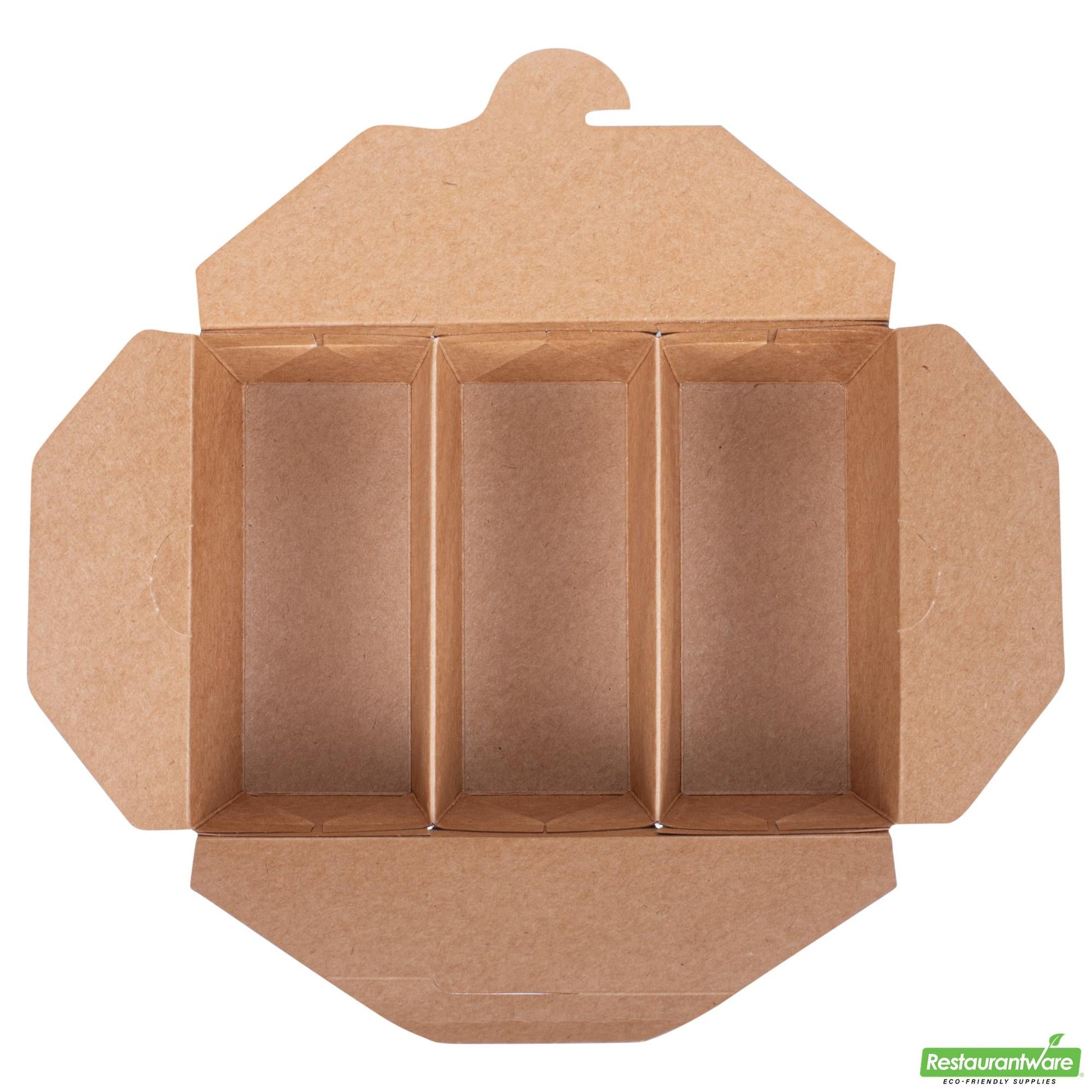 Wholesale Restaurantware Bio Tek Kraft Paper Taco Take Out Container - 3 Compartments - 7 1/2" X 5 1/2" X 2" - 100 Count Box- Bulk