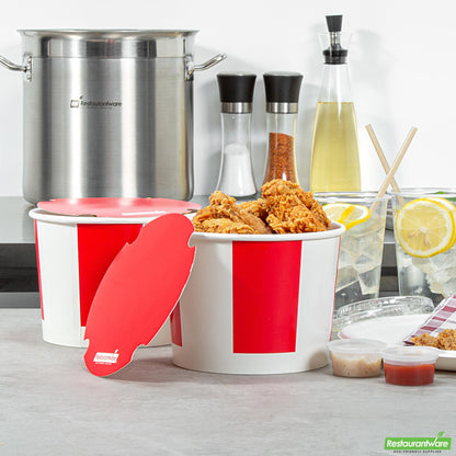 Wholesale Restaurantware 64 Oz Red and White Paper Chicken Bucket - with Lid- Bulk