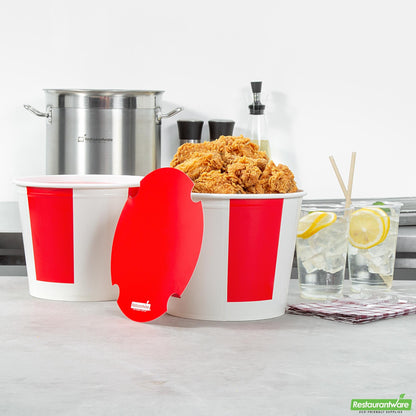 Wholesale Restaurantware 150 Oz Red and White Paper Chicken Bucket - with Lid- Bulk