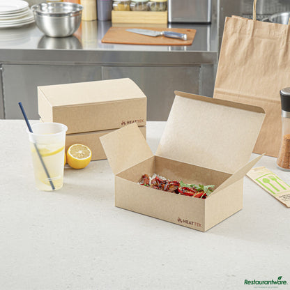 Wholesale Restaurantware Kraft Paper Take Out Container - Oven-Safe, with Tuck Top - 4.5" X 4.5" X 2.9"- Bulk