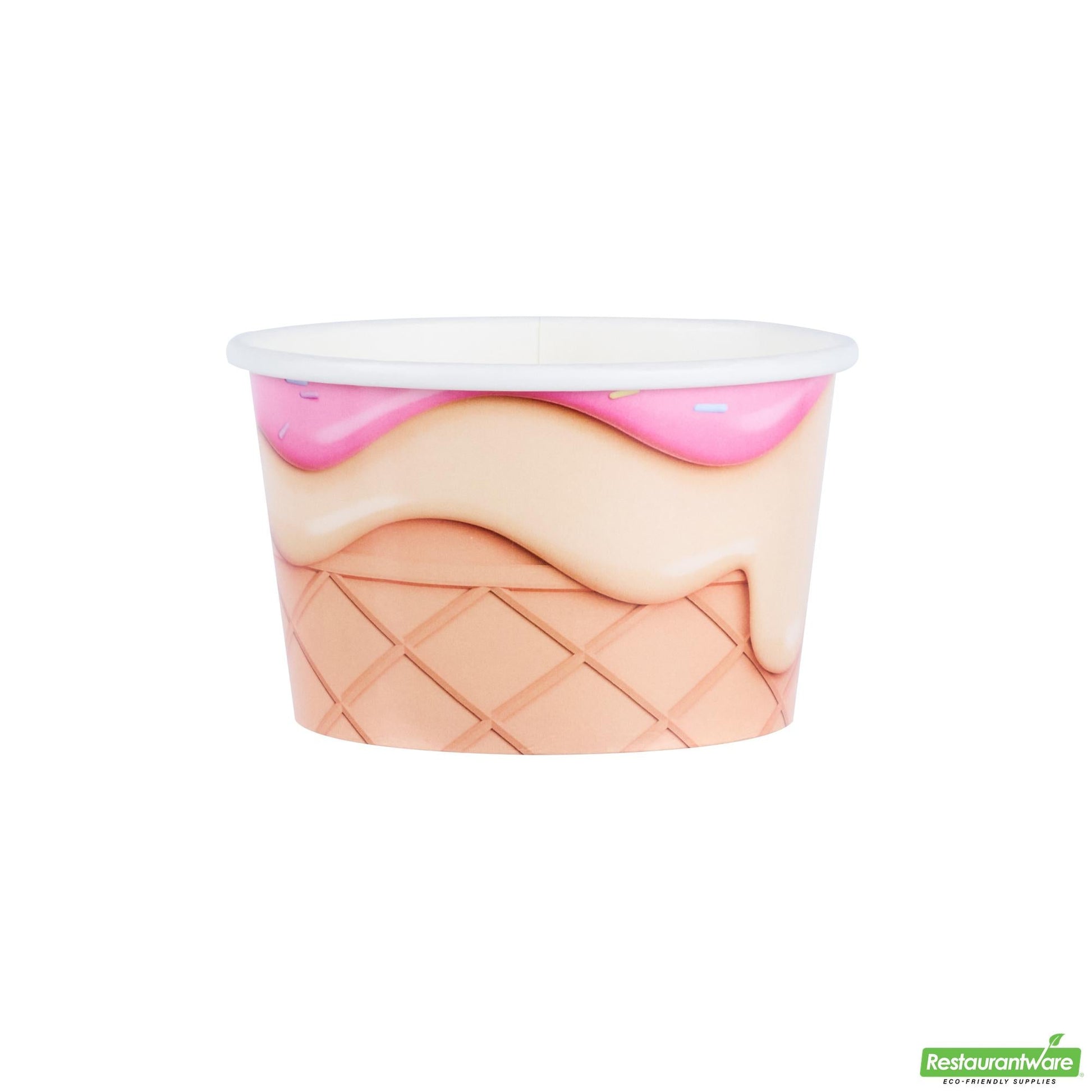 Wholesale Restaurantware 8 Oz Round Vanilla Strawberry Swirl Paper to Go Cup - 3.8" X 3.8" X 2.3"- Bulk