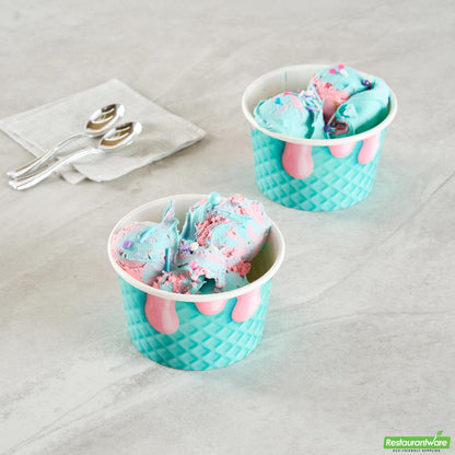 Restaurantware 8 Oz Round Bubblegum Splash Paper to Go Cup - 3.8" X 3.8" X 2.3"