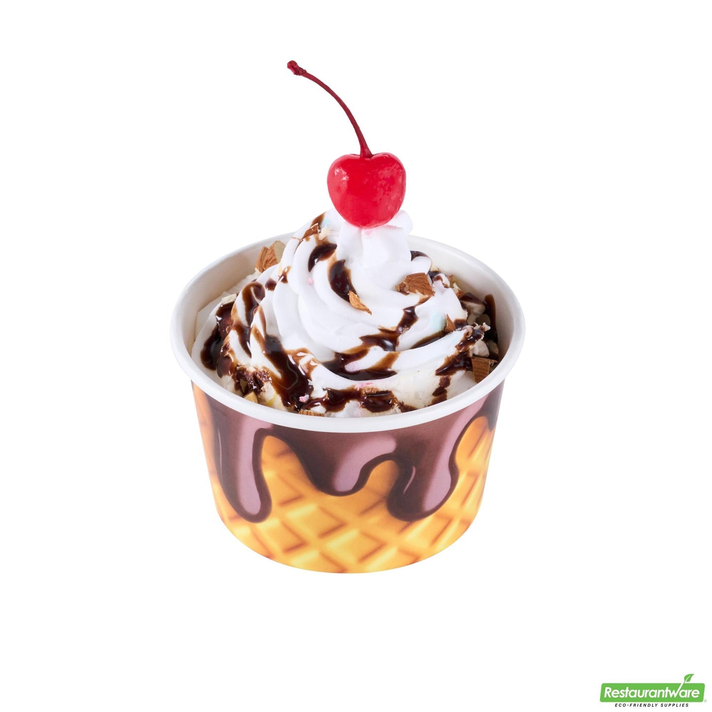Wholesale Restaurantware 8 Oz Round Chocolate Drizzle Paper to Go Cup - 3.8" X 3.8" X 2.3"- Bulk