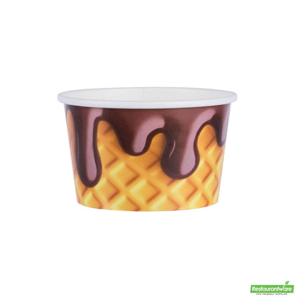 Wholesale Restaurantware 8 Oz Round Chocolate Drizzle Paper to Go Cup - 3.8" X 3.8" X 2.3"- Bulk
