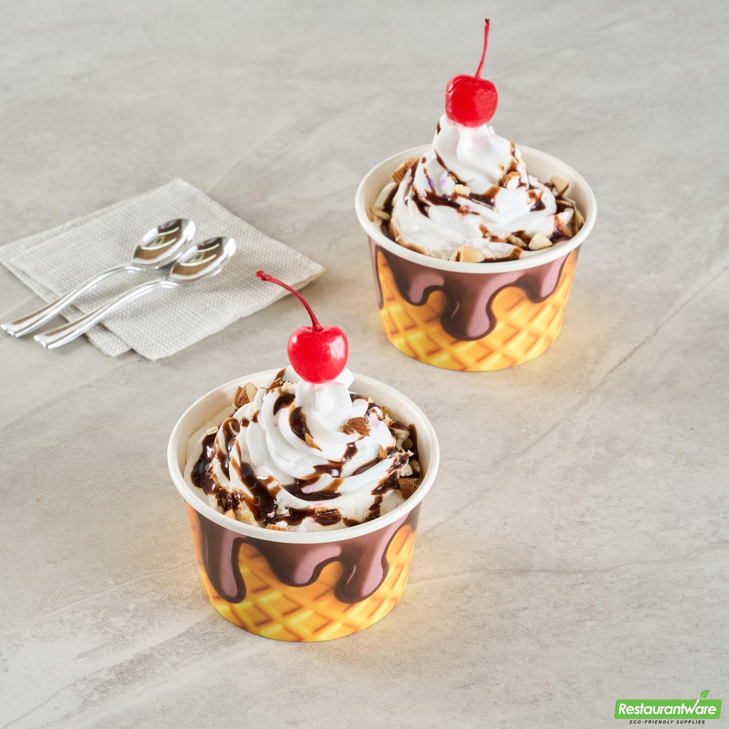 Wholesale Restaurantware 8 Oz Round Chocolate Drizzle Paper to Go Cup - 3.8" X 3.8" X 2.3"- Bulk