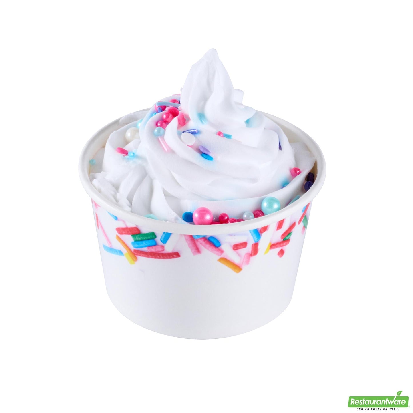 Wholesale Restaurantware 8 Oz Round White Paper to Go Cup - with Festive Sprinkles - 3.8" X 3.8" X 2.3"- Bulk