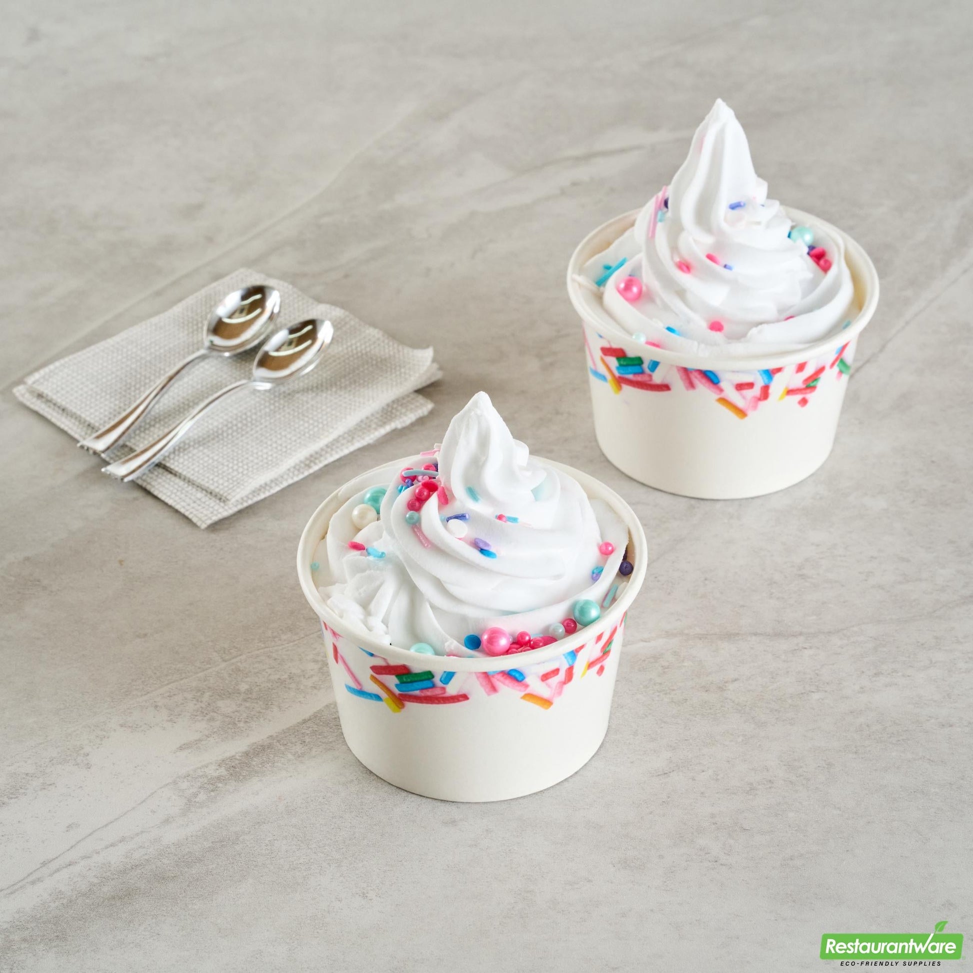 Wholesale Restaurantware 8 Oz Round White Paper to Go Cup - with Festive Sprinkles - 3.8" X 3.8" X 2.3"- Bulk