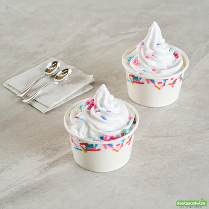 Wholesale Restaurantware 8 Oz Round White Paper to Go Cup - with Festive Sprinkles - 3.8" X 3.8" X 2.3"- Bulk
