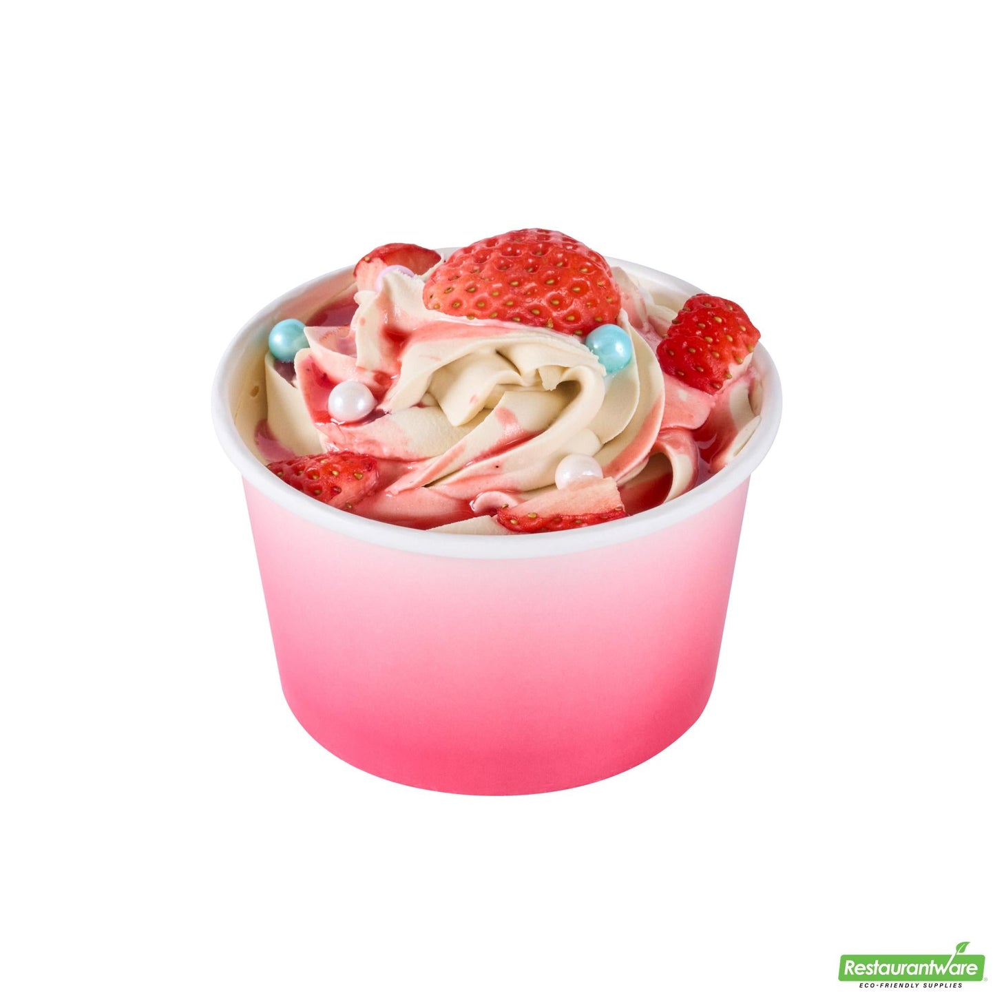 Wholesale Restaurantware 8 Oz Round Pink and White Ombre Paper to Go Cup - 3.8" X 3.8" X 2.3"- Bulk