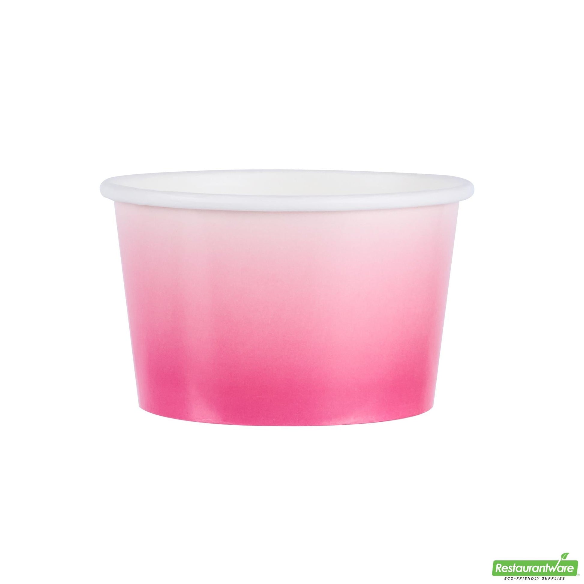 Wholesale Restaurantware 8 Oz Round Pink and White Ombre Paper to Go Cup - 3.8" X 3.8" X 2.3"- Bulk