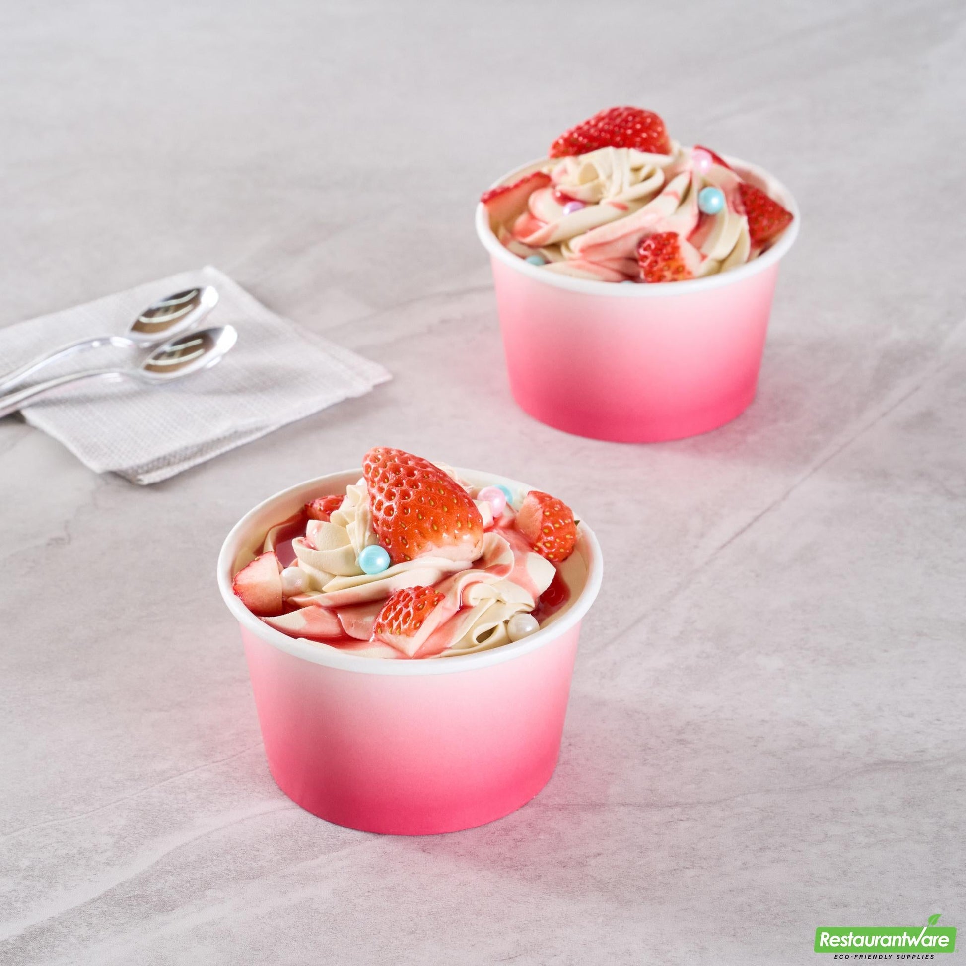 Wholesale Restaurantware 8 Oz Round Pink and White Ombre Paper to Go Cup - 3.8" X 3.8" X 2.3"- Bulk