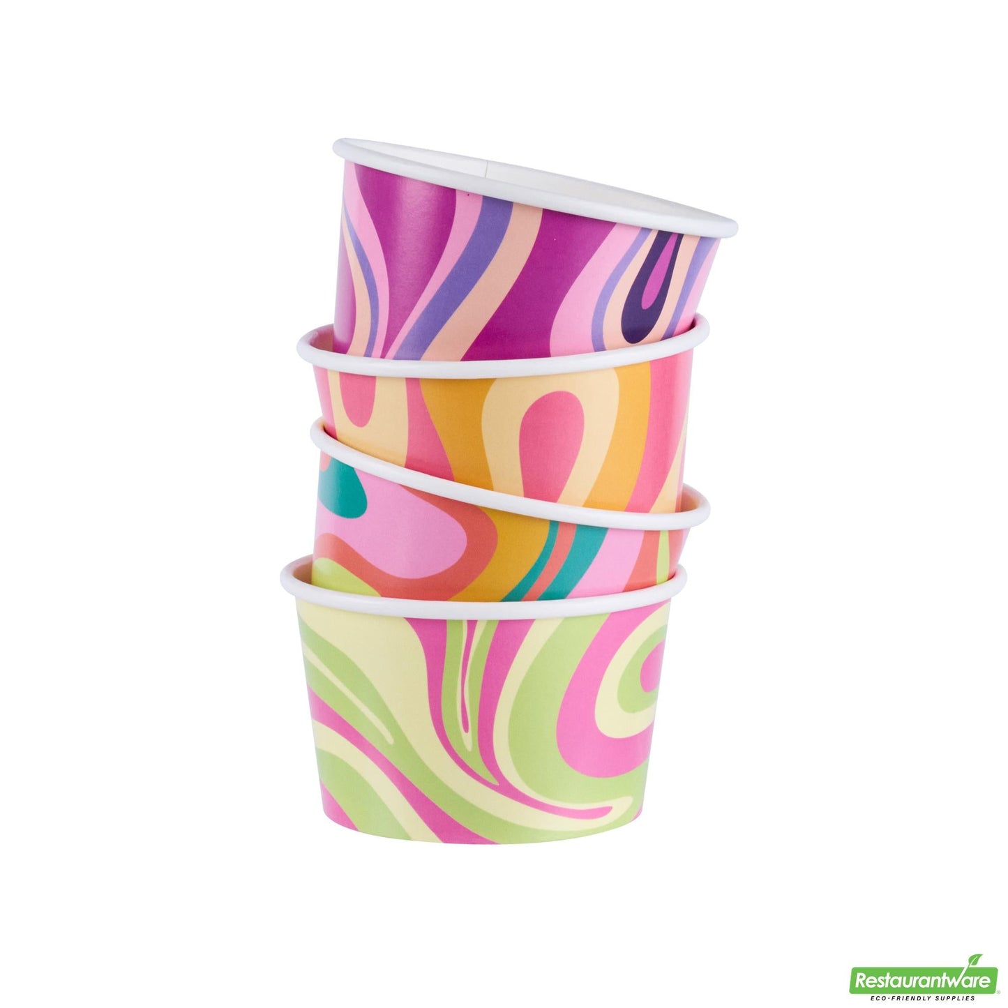 Wholesale Restaurantware 8 Oz Round Assorted Groove Paper to Go Cup - 3.8" X 3.8" X 2.3"- Bulk