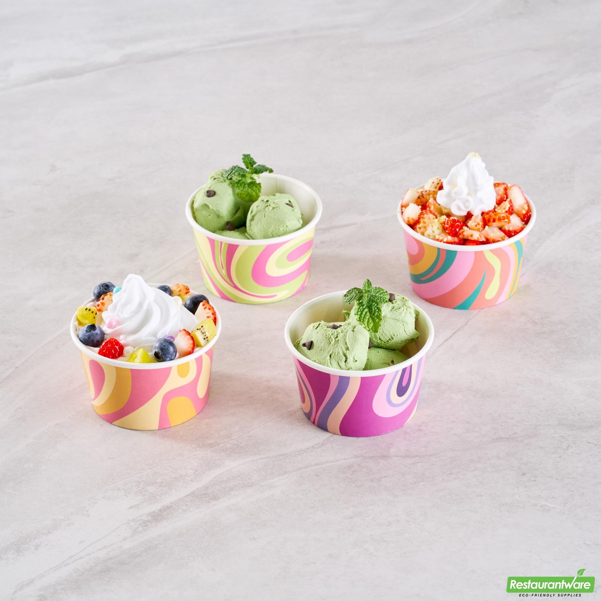 Wholesale Restaurantware 8 Oz Round Assorted Groove Paper to Go Cup - 3.8" X 3.8" X 2.3"- Bulk