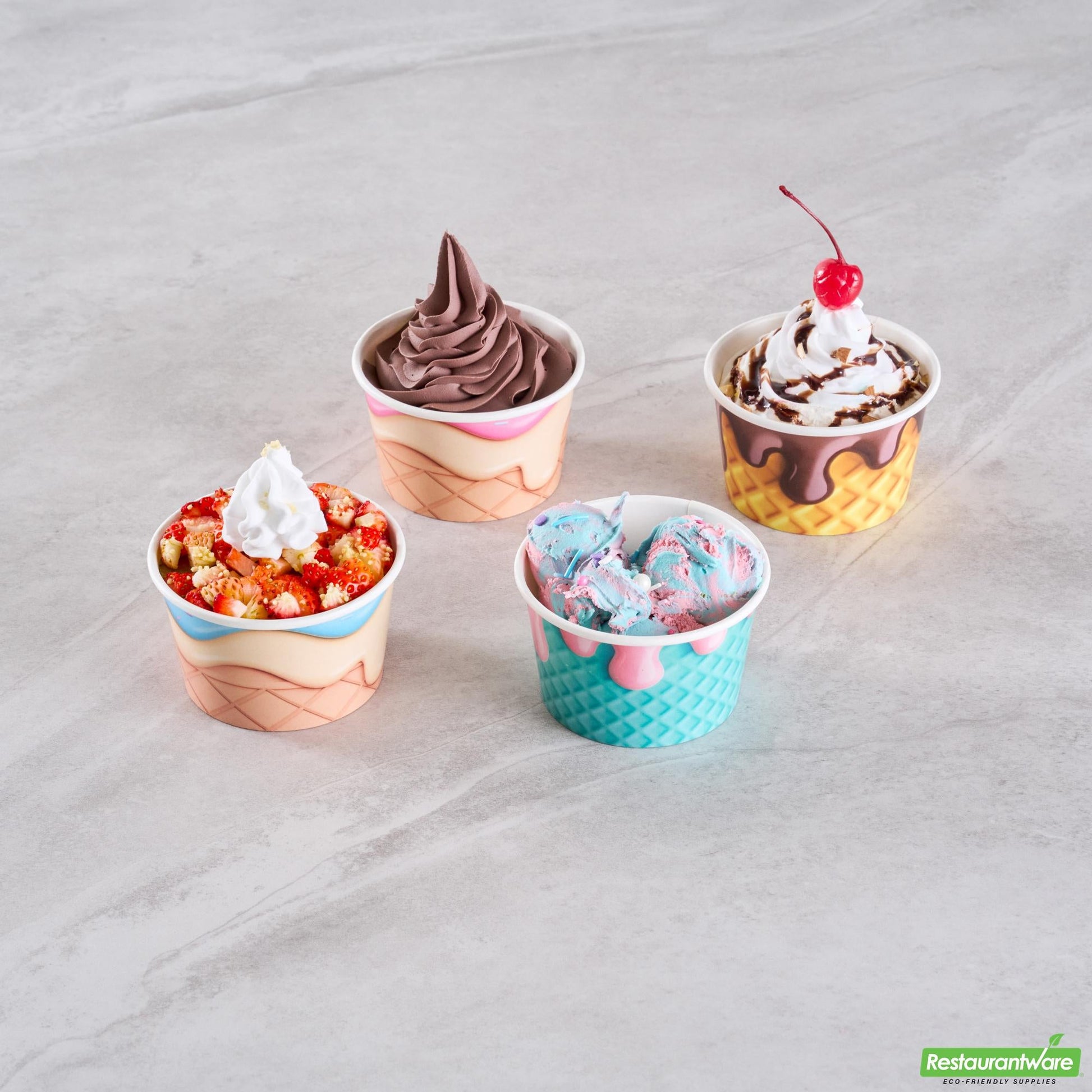Wholesale Restaurantware 8 Oz Round Assorted Cone Paper to Go Cup - 3.8" X 3.8" X 2.3"- Bulk