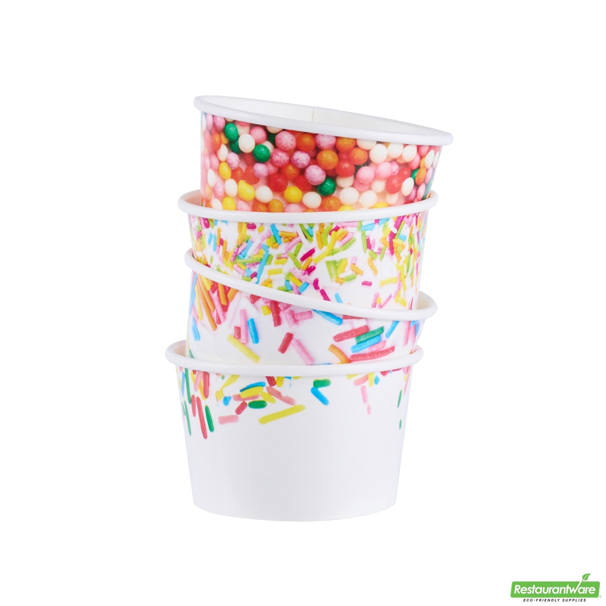 Wholesale Restaurantware 8 Oz Round White Assorted Sprinkle Paper to Go Cup - 3.8" X 3.8" X 2.3"- Bulk