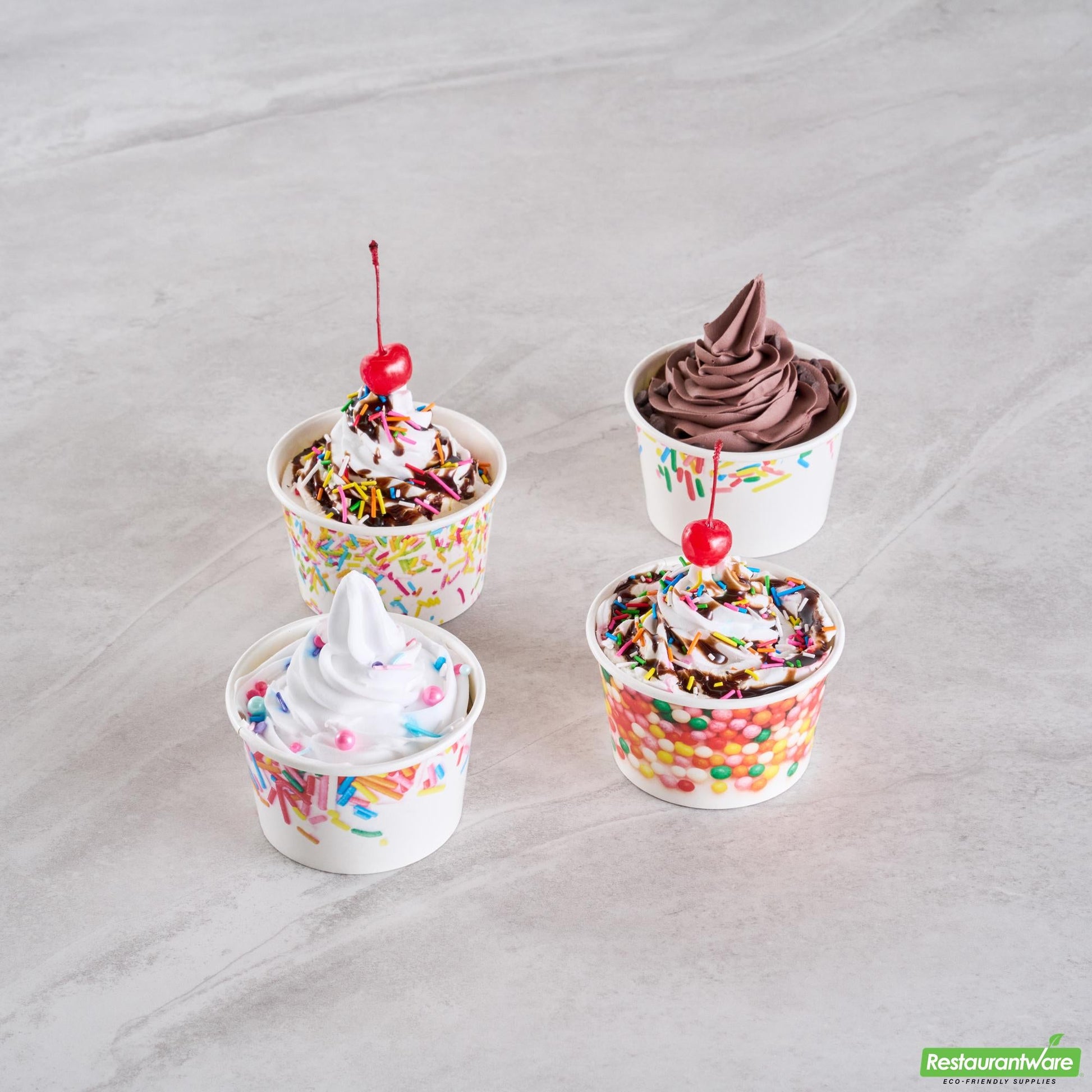 Wholesale Restaurantware 8 Oz Round White Assorted Sprinkle Paper to Go Cup - 3.8" X 3.8" X 2.3"- Bulk