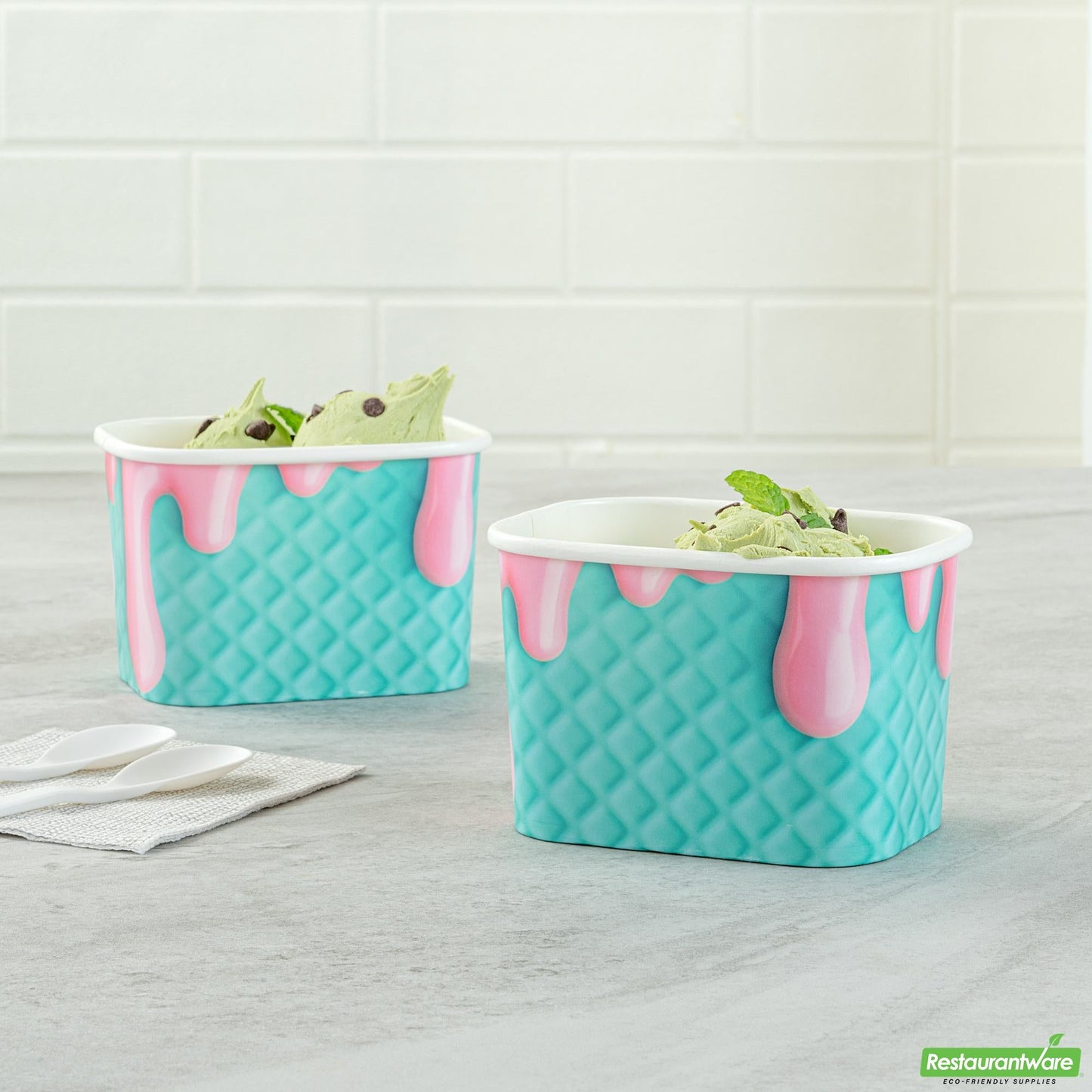 Restaurantware 12 Oz Square Bubblegum Splash Paper to Go Cup - 4.2" X 3.2" X 2.7"
