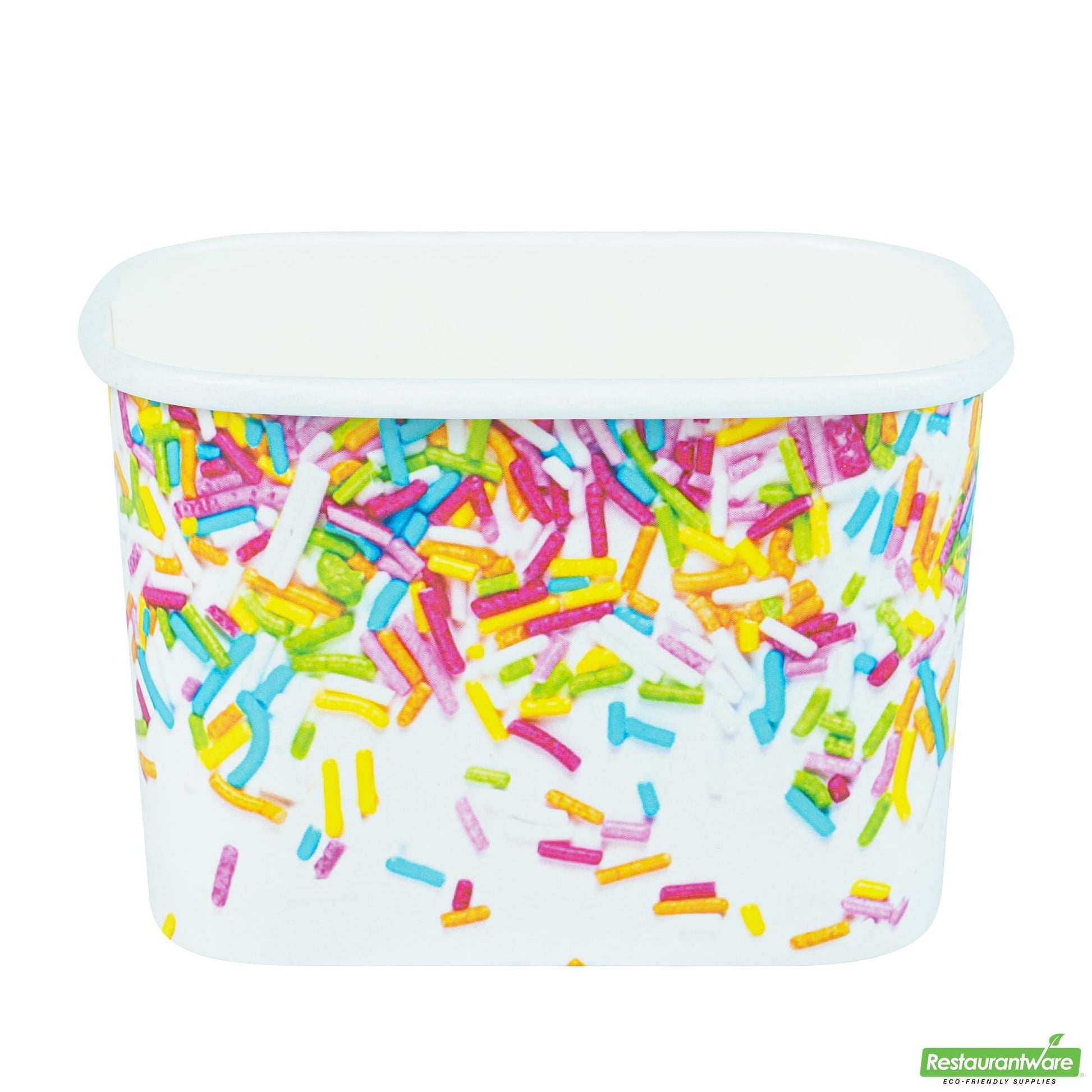Wholesale Restaurantware 12 Oz Square Paper to Go Cup - with Party Sprinkles - 4.2" X 3.2" X 2.7"- Bulk