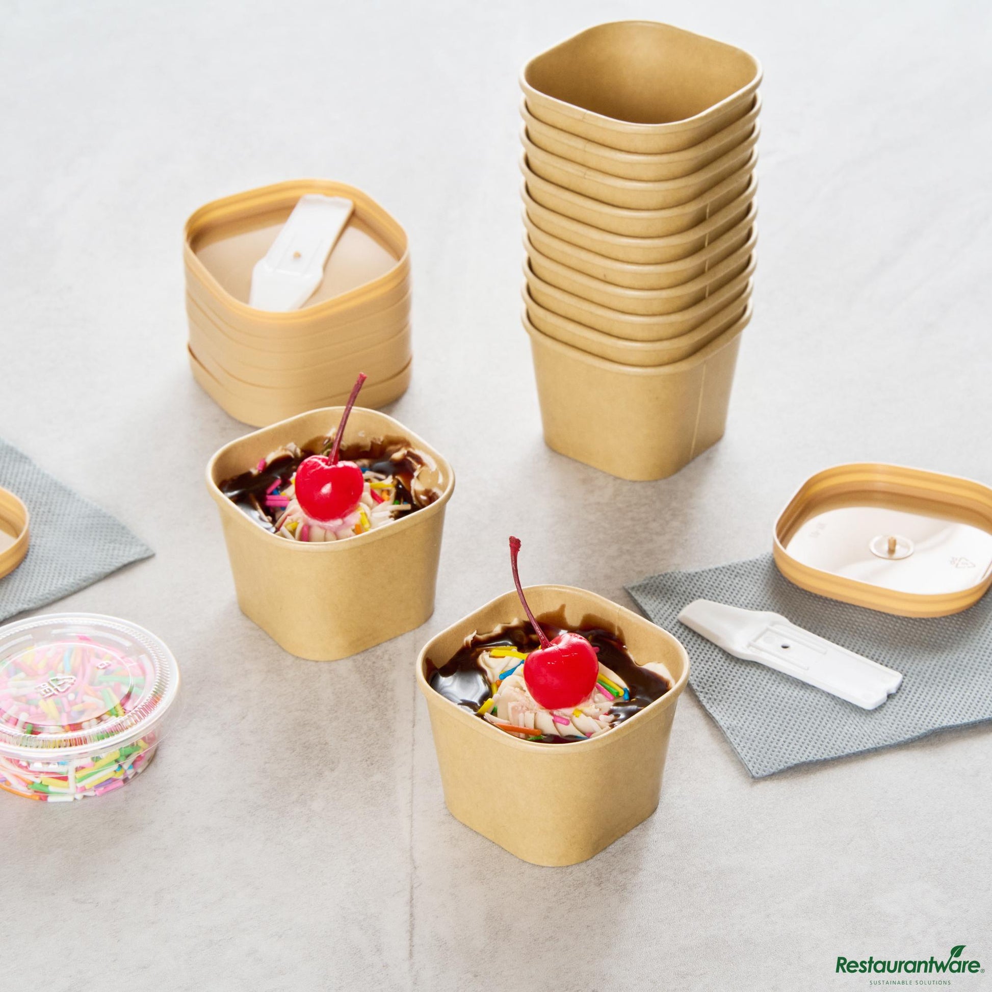 Wholesale Restaurantware 3 Oz Square Kraft Paper to Go Cup - 2.5" X 2.5" X 1.8"- Bulk