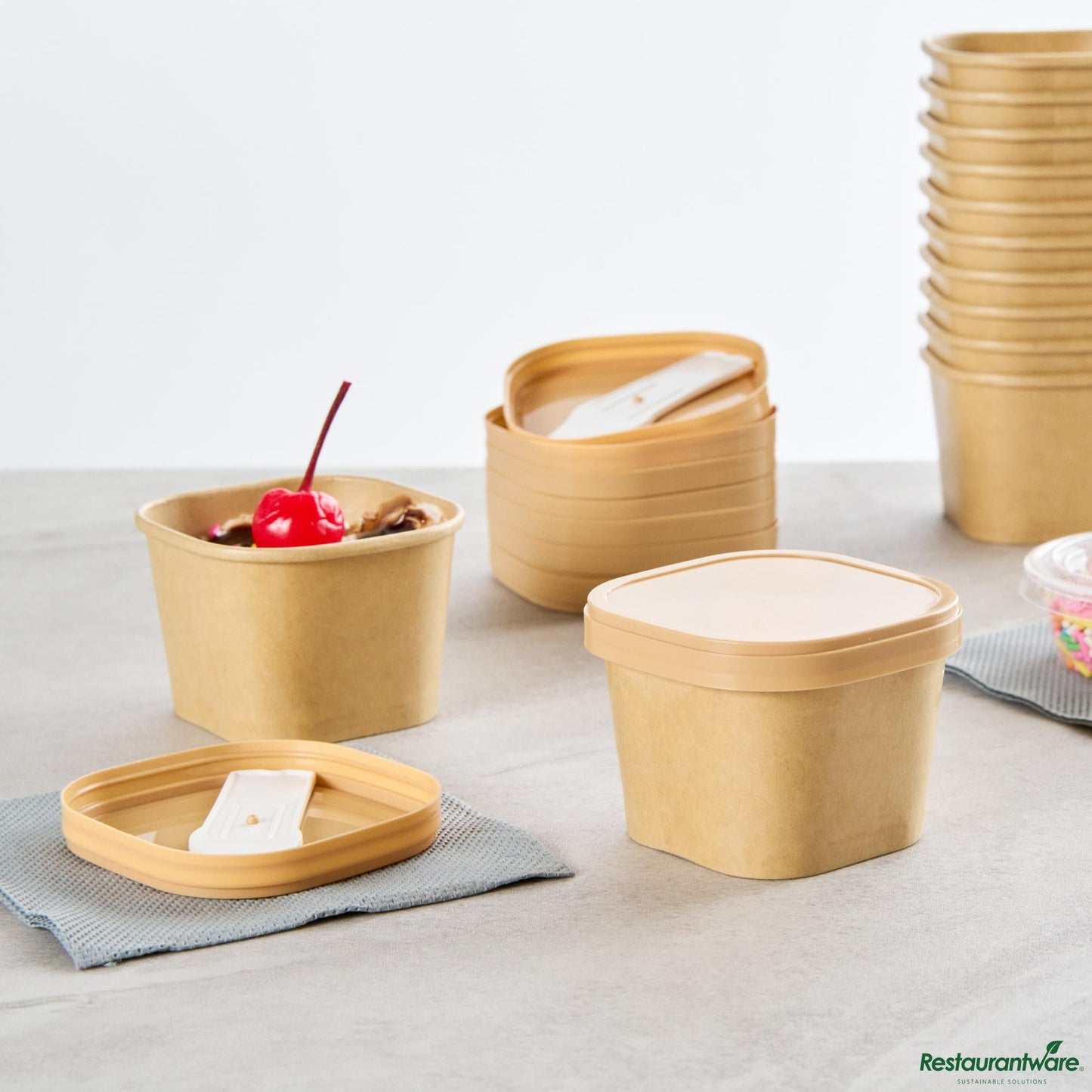 Wholesale Restaurantware Square Brown Plastic Lid - Fits 3 Oz to Go Cup, with Spoon - 2.4" X 1.8" X 0.4"- Bulk