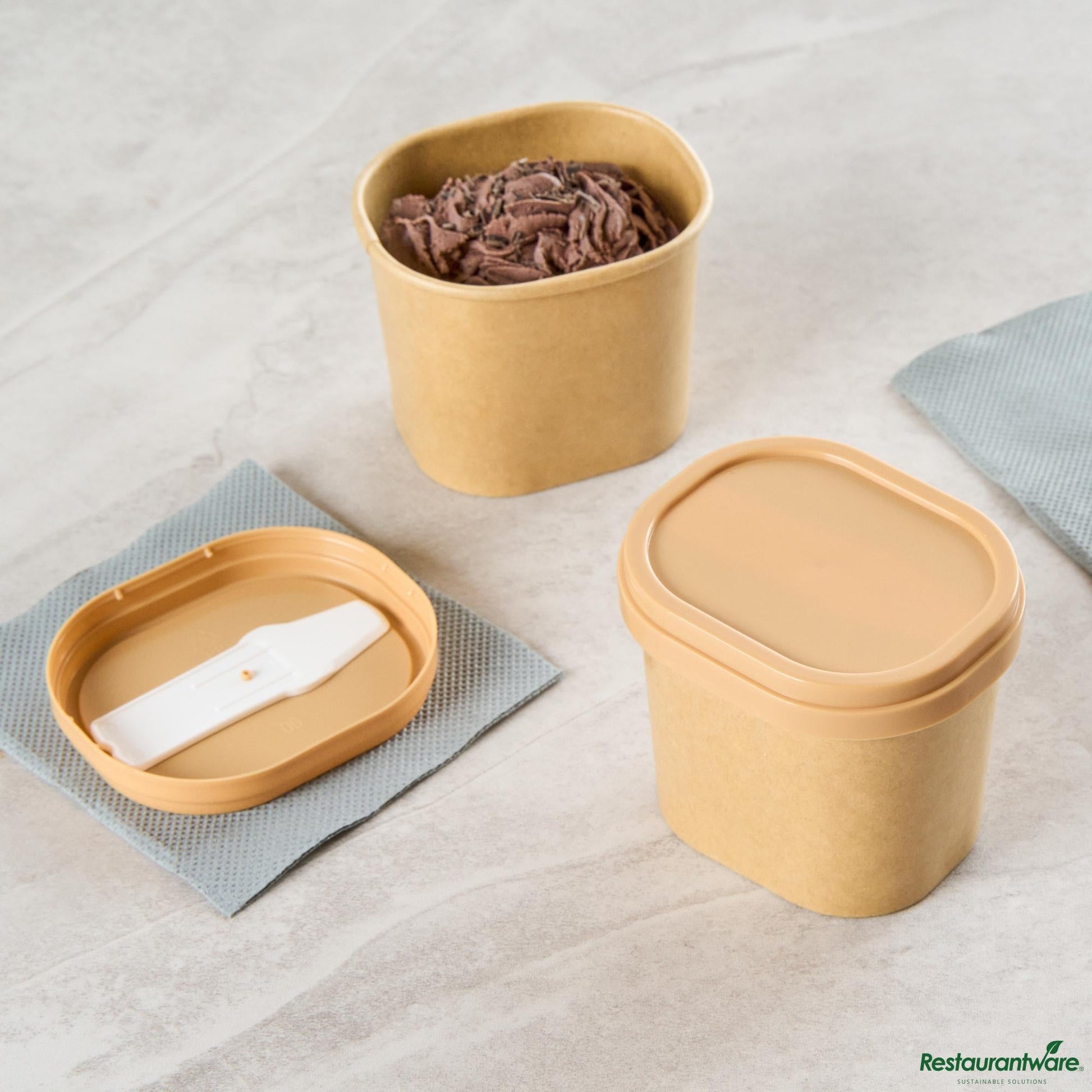 Wholesale Restaurantware Square Brown Plastic Lid - Fits 4 Oz to Go Cup, with Spoon - 3" X 2.5" X 0.5"- Bulk
