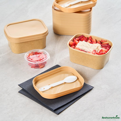 Wholesale Restaurantware Square Brown Plastic Lid - Fits 7 and 12 Oz to Go Cups, with Spoon - 4.2" X 3.2" X 0.6"- Bulk
