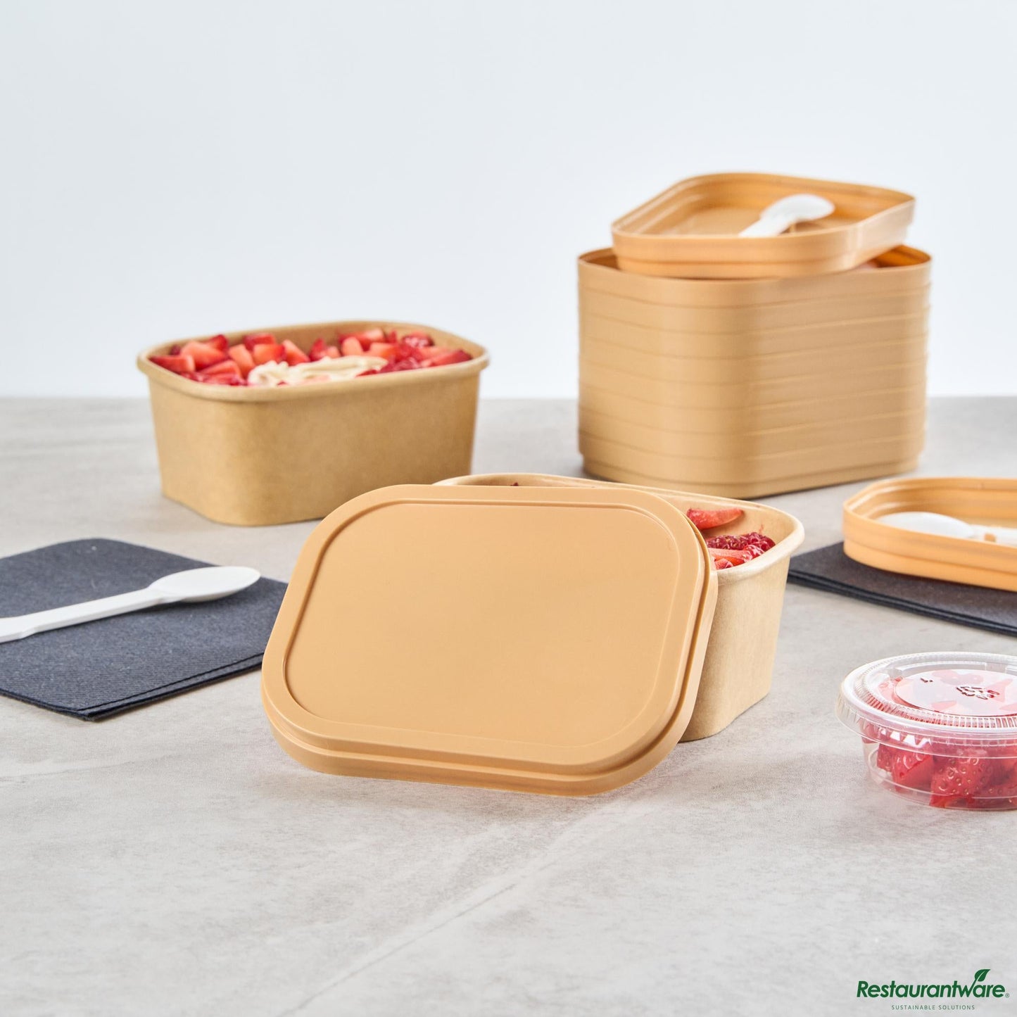 Wholesale Restaurantware Square Brown Plastic Lid - Fits 7 and 12 Oz to Go Cups, with Spoon - 4.2" X 3.2" X 0.6"- Bulk