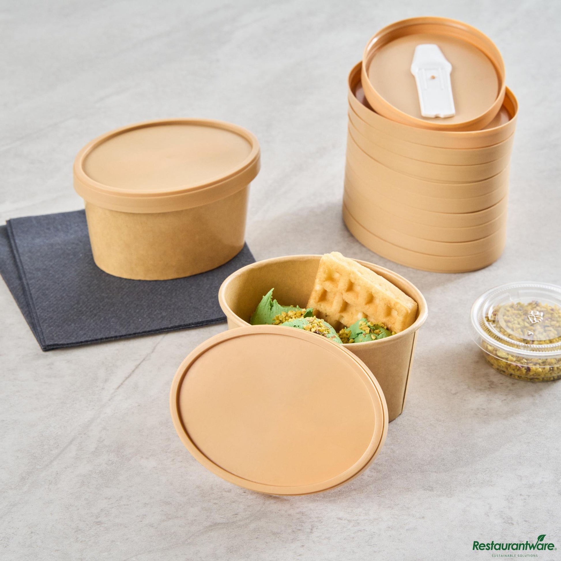 Wholesale Restaurantware Oval Brown Plastic Lid - Fits 6 Oz to Go Cup, with Spoon - 3.9" X 3" X 0.4"- Bulk