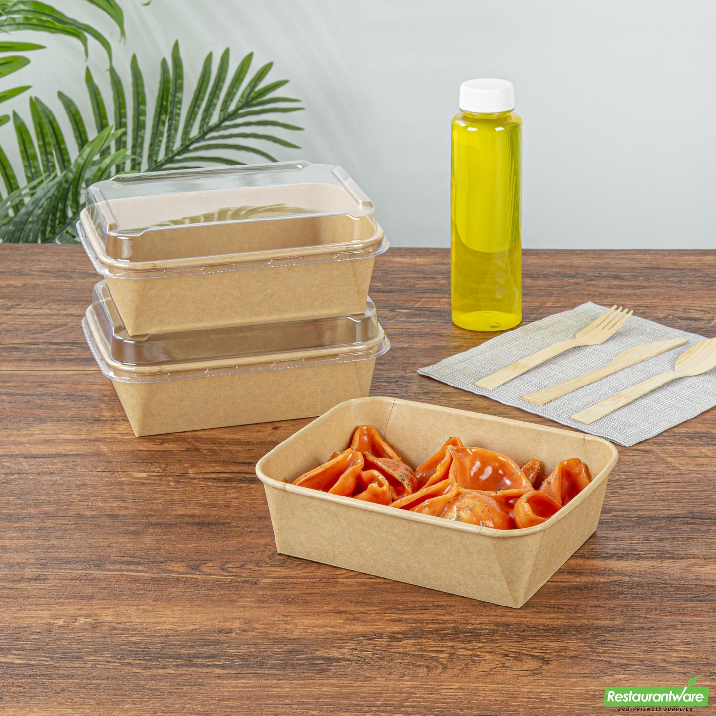 Wholesale Restaurantware 44 Oz Rectangle Kraft Paper Serving Container - 6.3" X 4.5" X 2.2"- Bulk