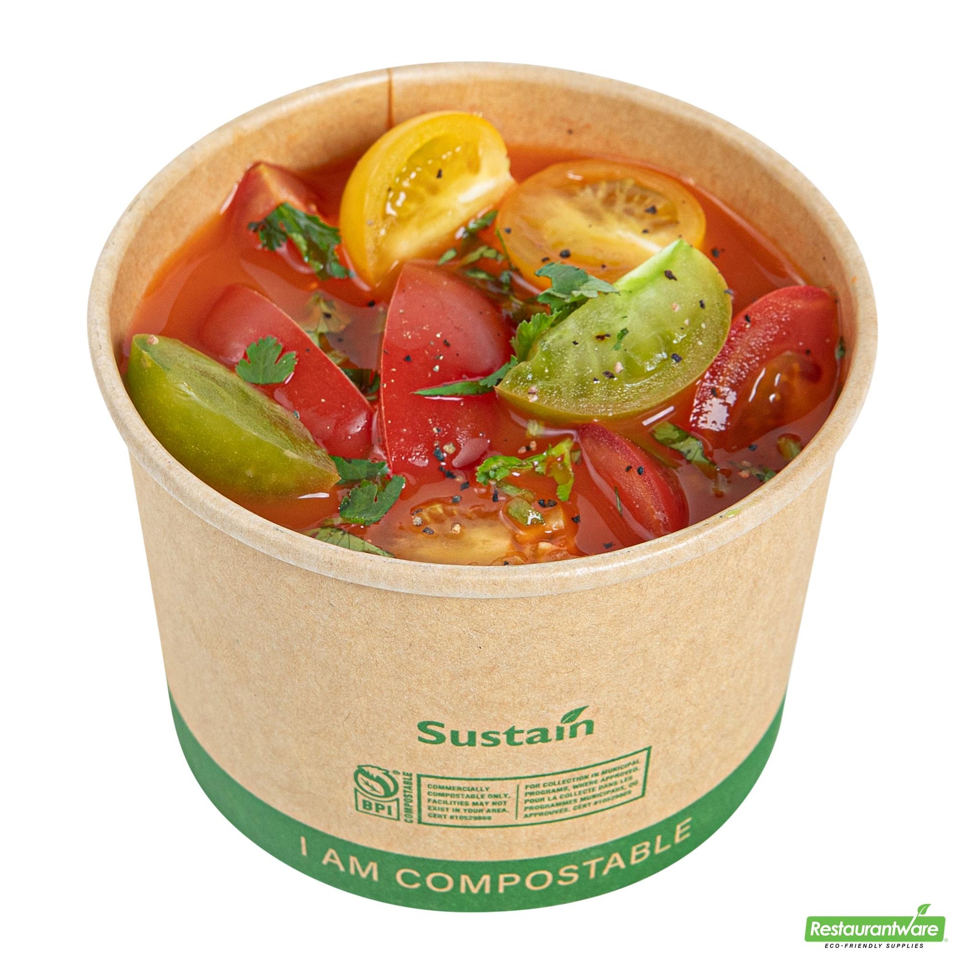 Wholesale Restaurantware 8 Oz Round Kraft Paper Soup Container - Compostable - 3.5" X 3.5" X 2.4"- Bulk
