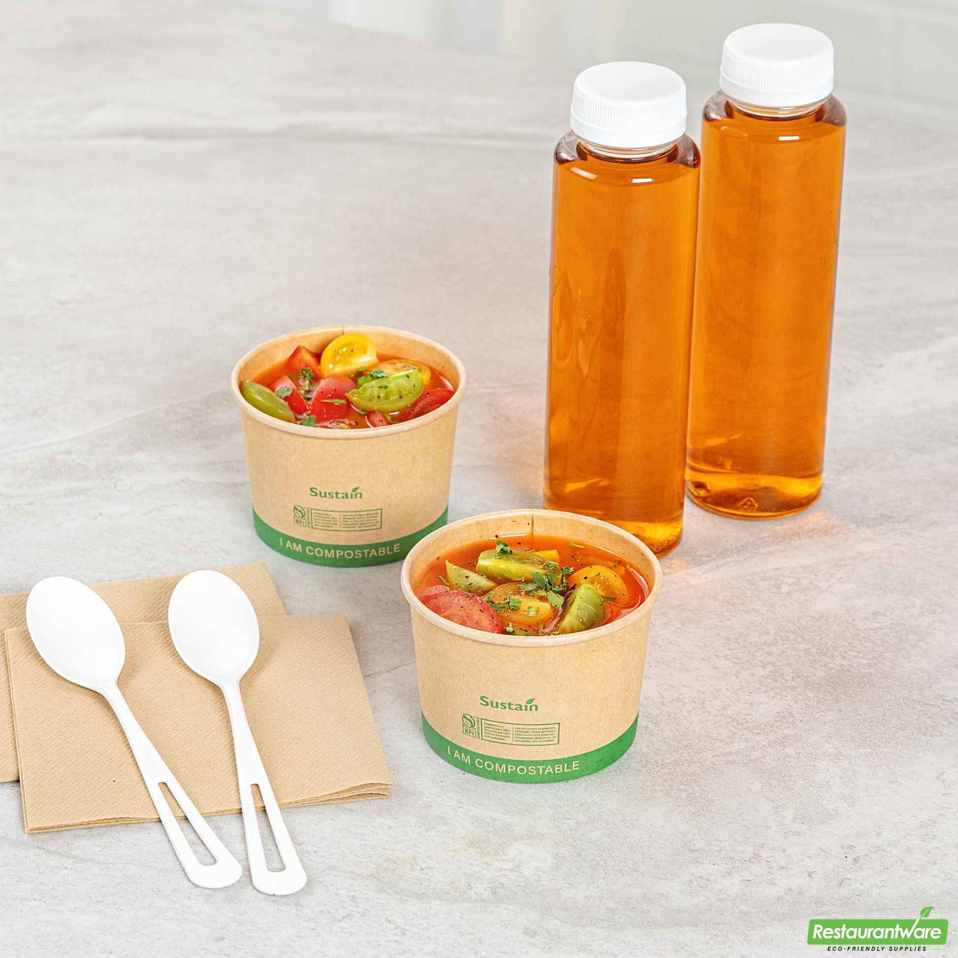 Wholesale Restaurantware 8 Oz Round Kraft Paper Soup Container - Compostable - 3.5" X 3.5" X 2.4"- Bulk
