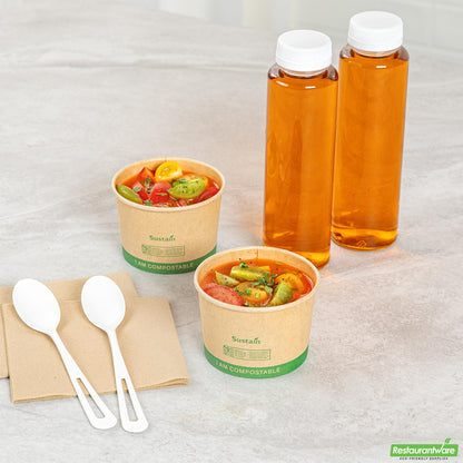 Wholesale Restaurantware 8 Oz Round Kraft Paper Soup Container - Compostable - 3.5" X 3.5" X 2.4"- Bulk