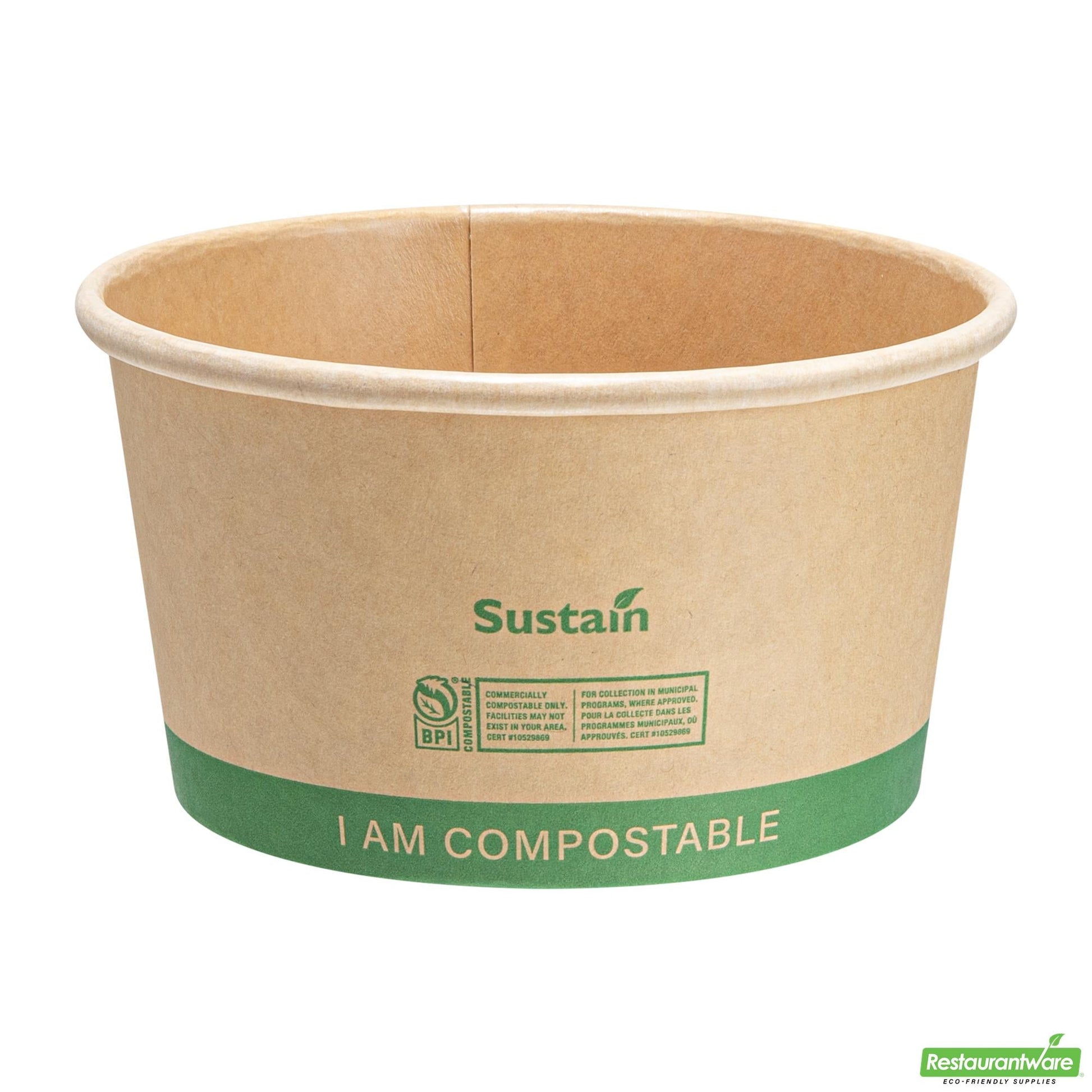 Wholesale Restaurantware 12 Oz Round Kraft Paper Soup Container - Compostable - 4.5" X 4.5" X 2.4"- Bulk
