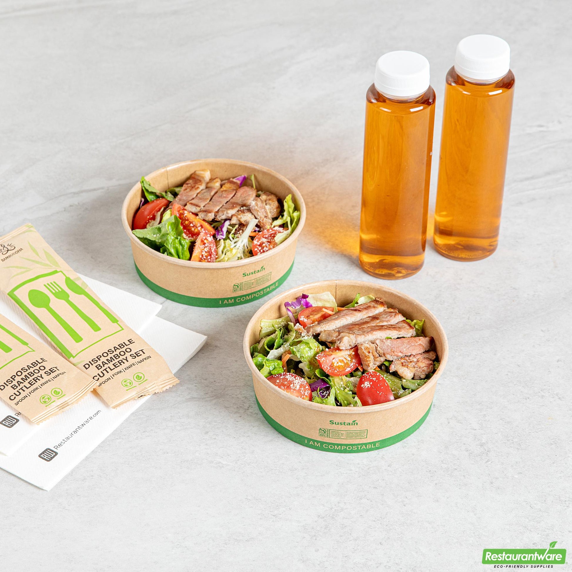 Wholesale Restaurantware 17 Oz Round Kraft Paper Take Out Container - Compostable - 5.9" X 5.9" X 2"- Bulk