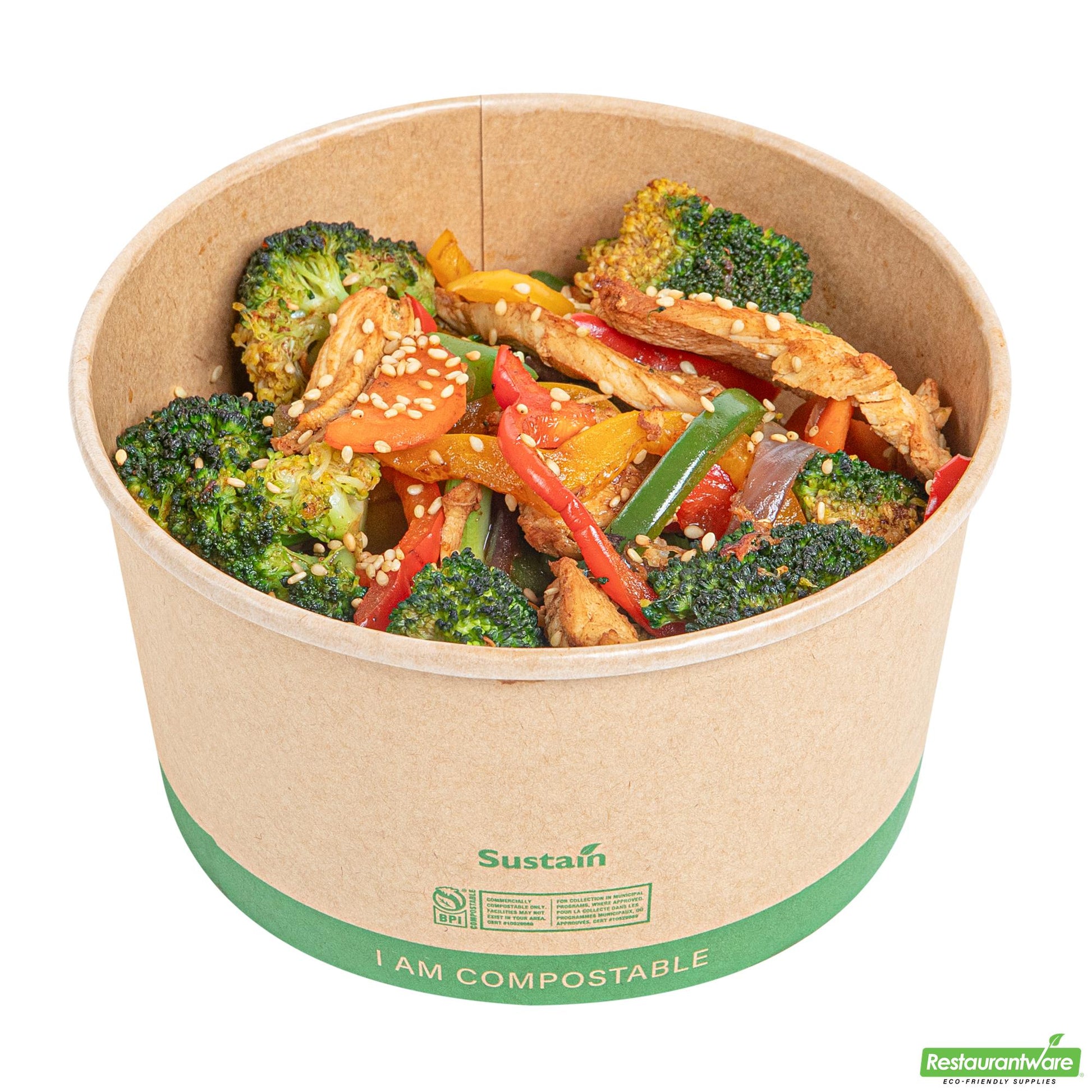 Wholesale Restaurantware 34 Oz Round Kraft Paper Take Out Container - Compostable - 5.9" X 5.9" X 3.2"- Bulk