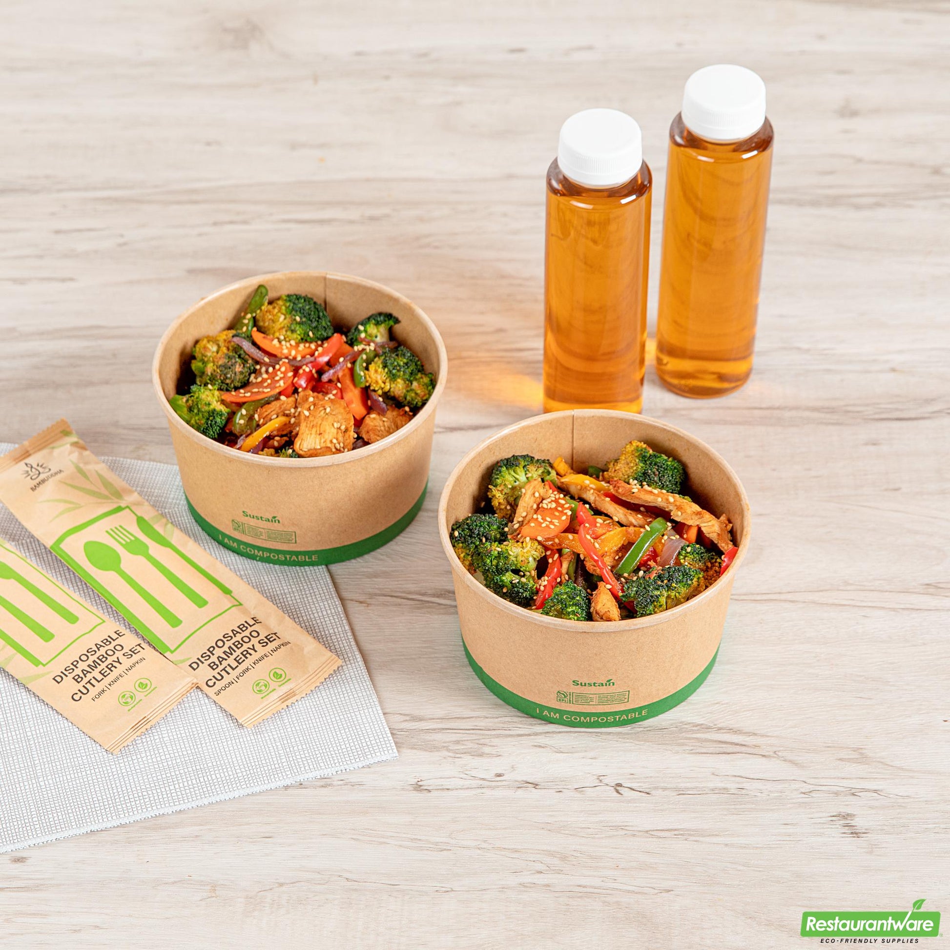 Wholesale Restaurantware 34 Oz Round Kraft Paper Take Out Container - Compostable - 5.9" X 5.9" X 3.2"- Bulk