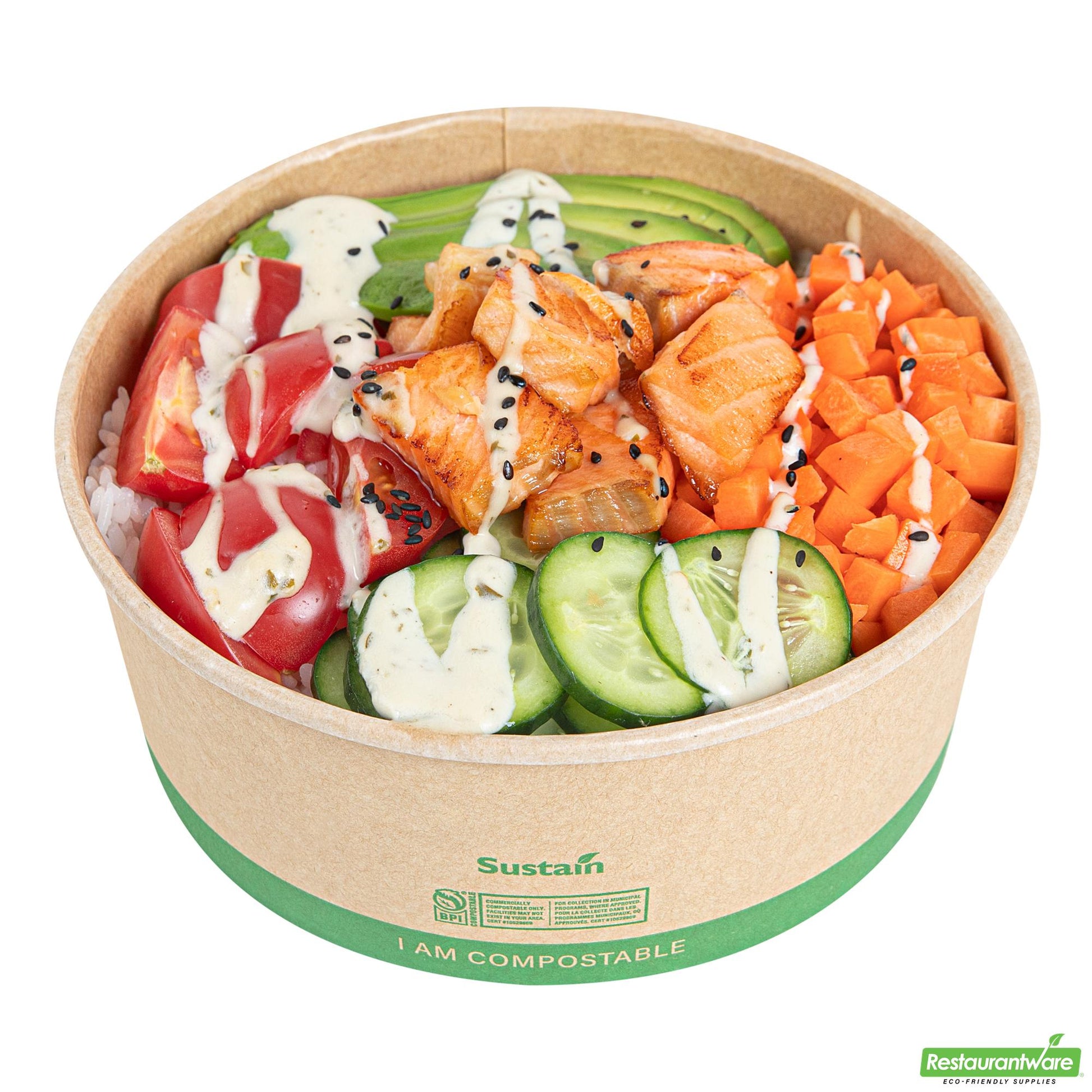 Wholesale Restaurantware 37 Oz Round Kraft Paper Take Out Container - Compostable - 6.5" X 6.5" X 2.6"- Bulk