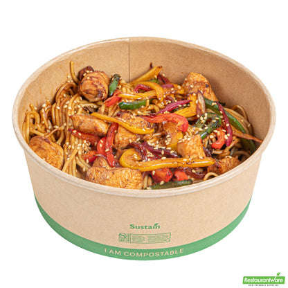 Wholesale Restaurantware 50 Oz Round Kraft Paper Take Out Container - Compostable - 7.2" X 7.2" X 2.8"- Bulk