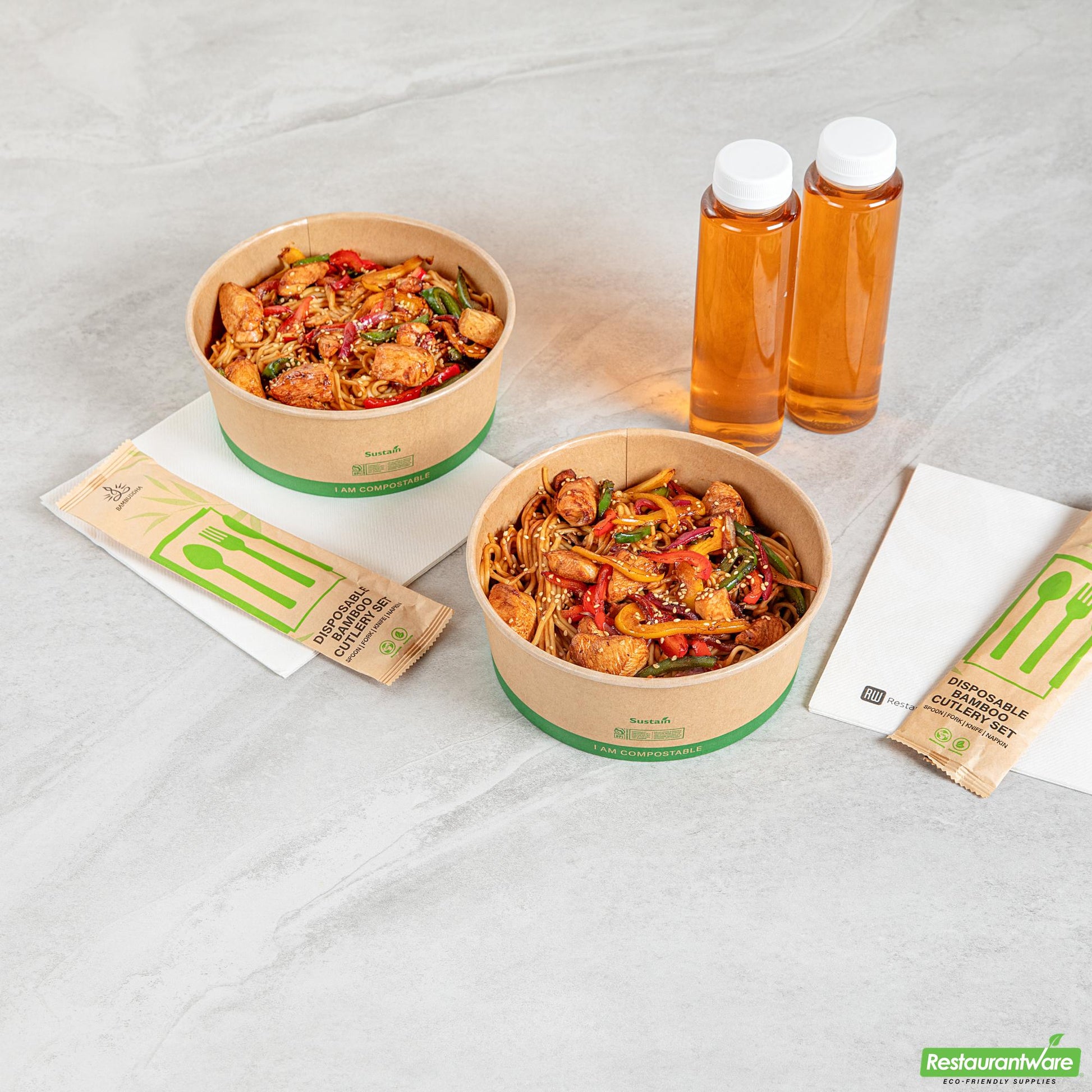 Wholesale Restaurantware 50 Oz Round Kraft Paper Take Out Container - Compostable - 7.2" X 7.2" X 2.8"- Bulk