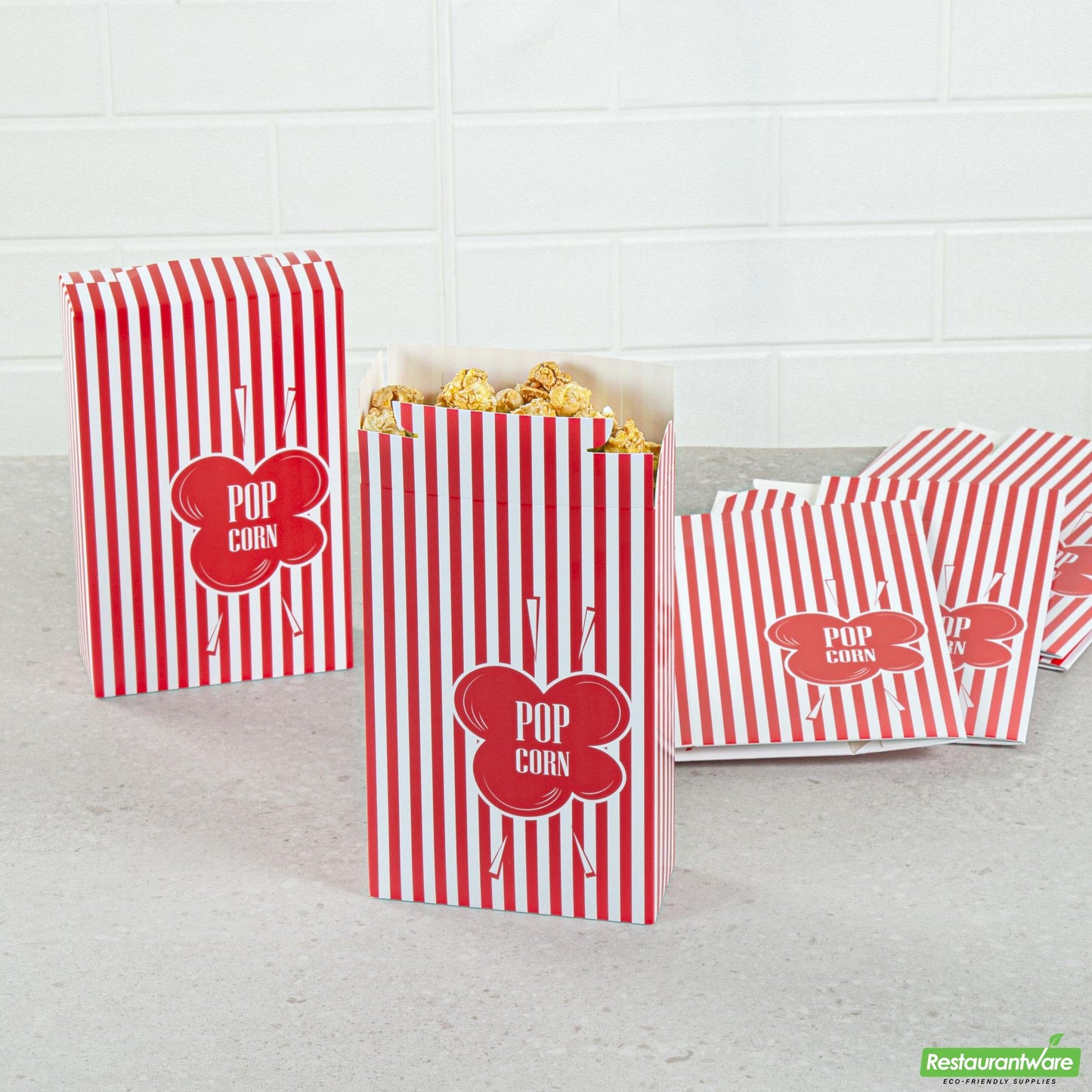 Wholesale Restaurantware Bio Tek 1.25 Oz Red Paper Popcorn Box - 4 3/4" X 2" X 7 1/2" - 400 Count Box- Bulk