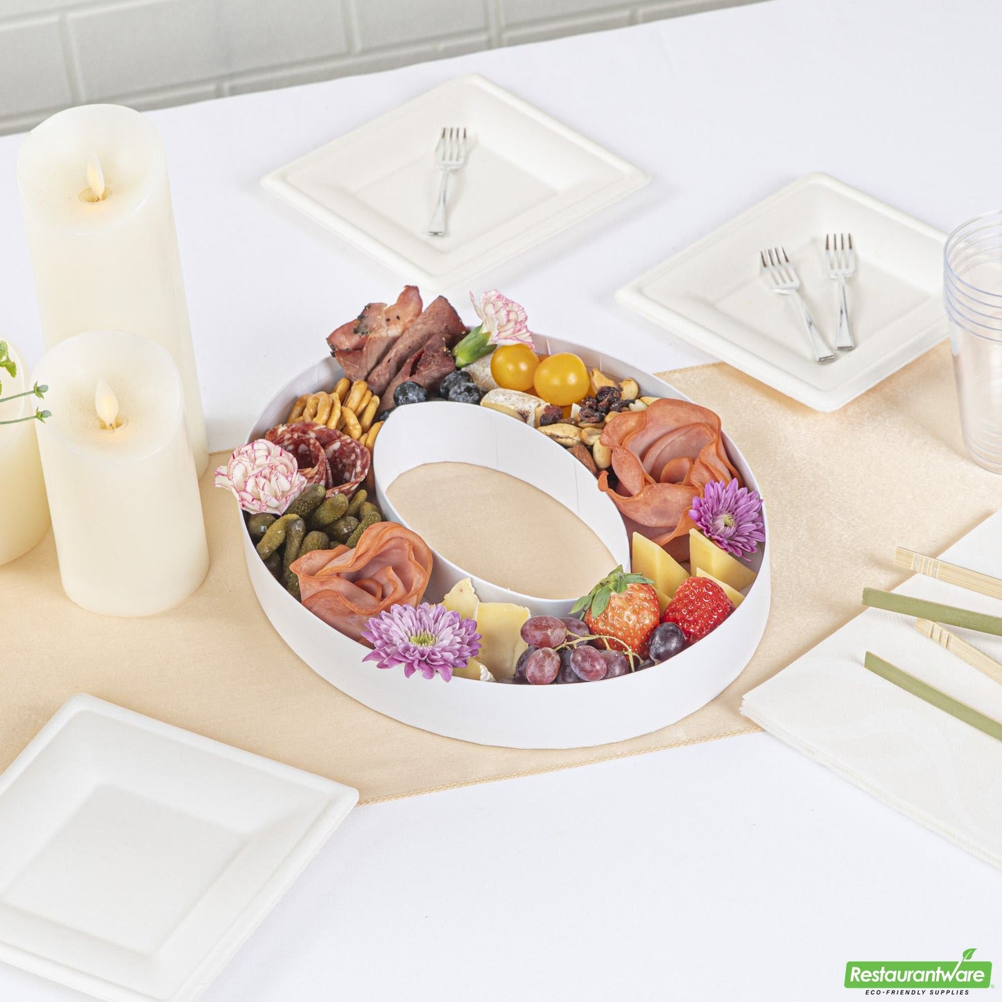 Restaurantware Base White Paper Charcuterie Fillable Number 0 Tray - 12" X 10" X 1.6"