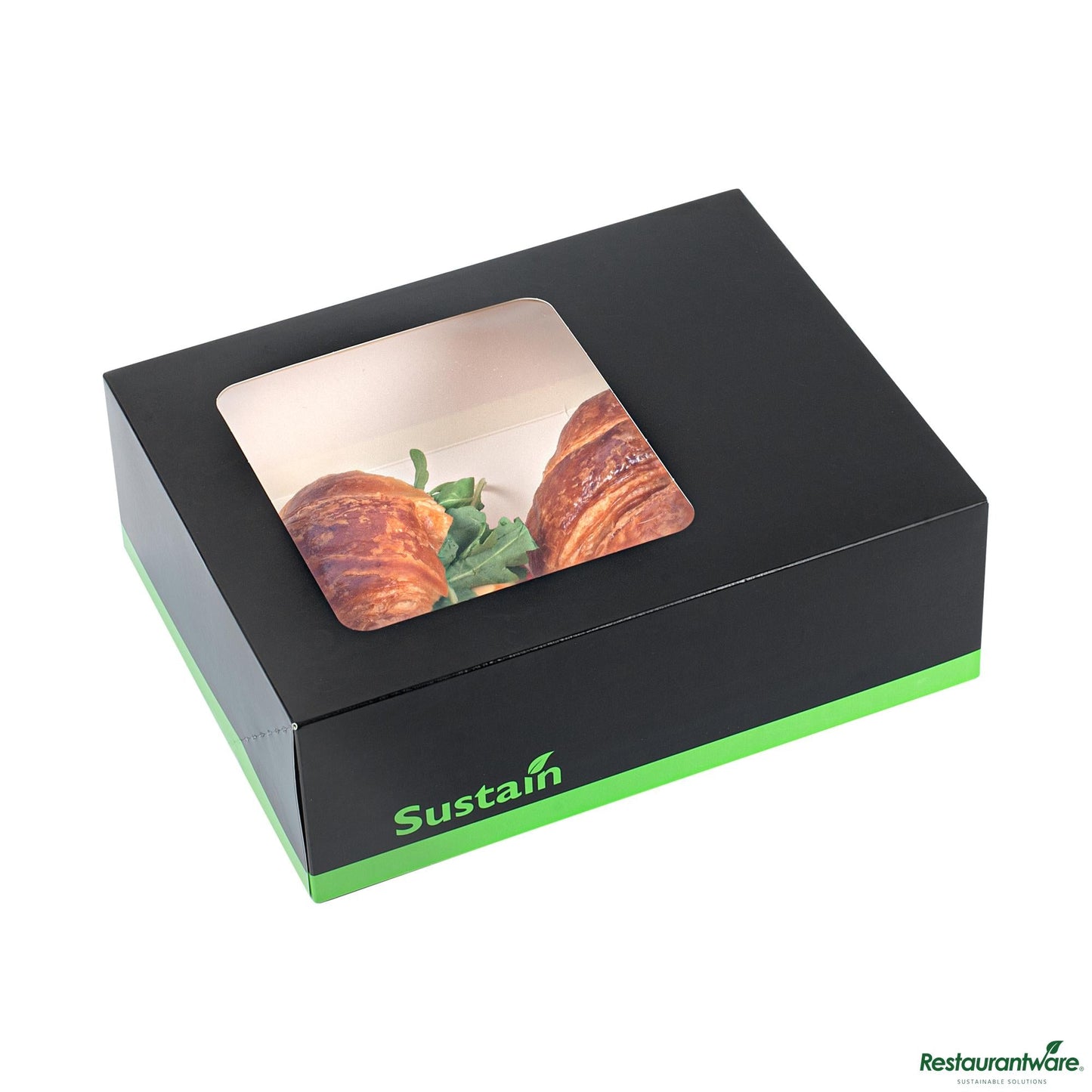 Restaurantware Rectangle Black Paper Auto-Popup Bakery Box-with Pla Lining and Window - 9" X 7" X 3"