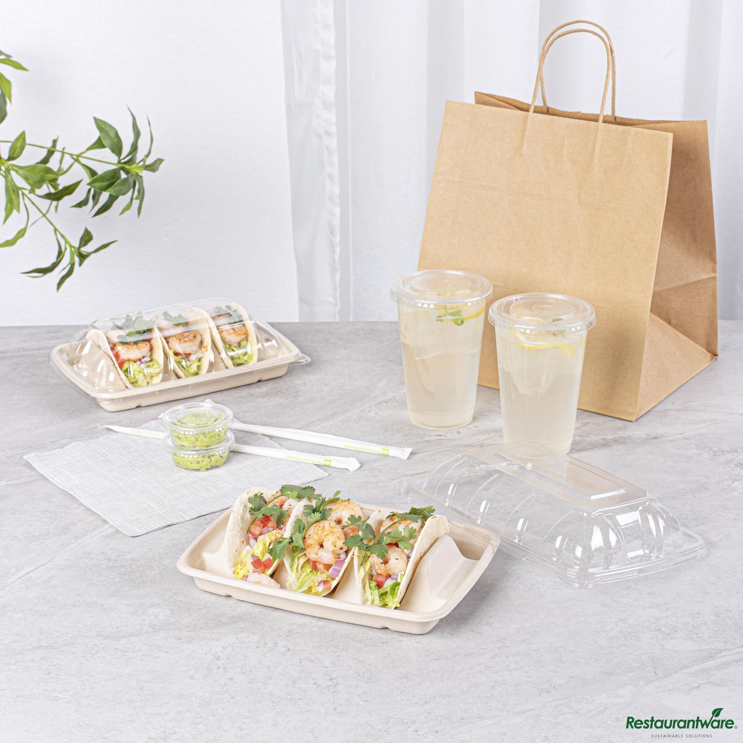 Wholesale Restaurantware Pulp Safe No Pfas Added Natural Sugarcane / Bagasse Taco Holder Tray - 8.9" X 6.5" X 1.7"- Bulk