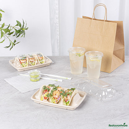 Wholesale Restaurantware Pulp Safe No Pfas Added Natural Sugarcane / Bagasse Taco Holder Tray - 8.9" X 6.5" X 1.7"- Bulk