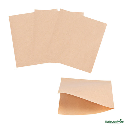 Wholesale Restaurantware Kraft Paper Medium Double Open Bag - Greaseproof - 7" X 6.8" X 0.1"- Bulk