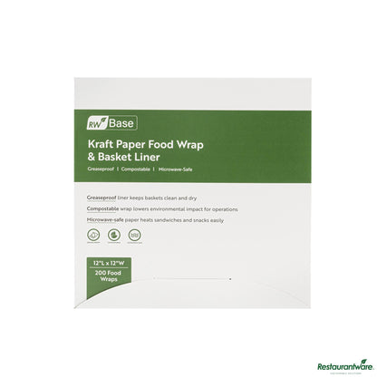 Wholesale Restaurantware No Pfas Added Kraft Paper Food Wrap and Basket Liner - Greaseproof - 12"×12"×0.01"- Bulk