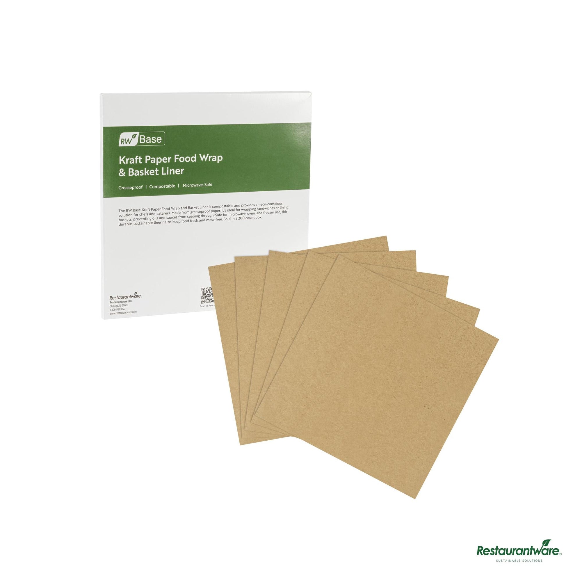 Wholesale Restaurantware No Pfas Added Kraft Paper Food Wrap and Basket Liner - Greaseproof - 12"×12"×0.01"- Bulk