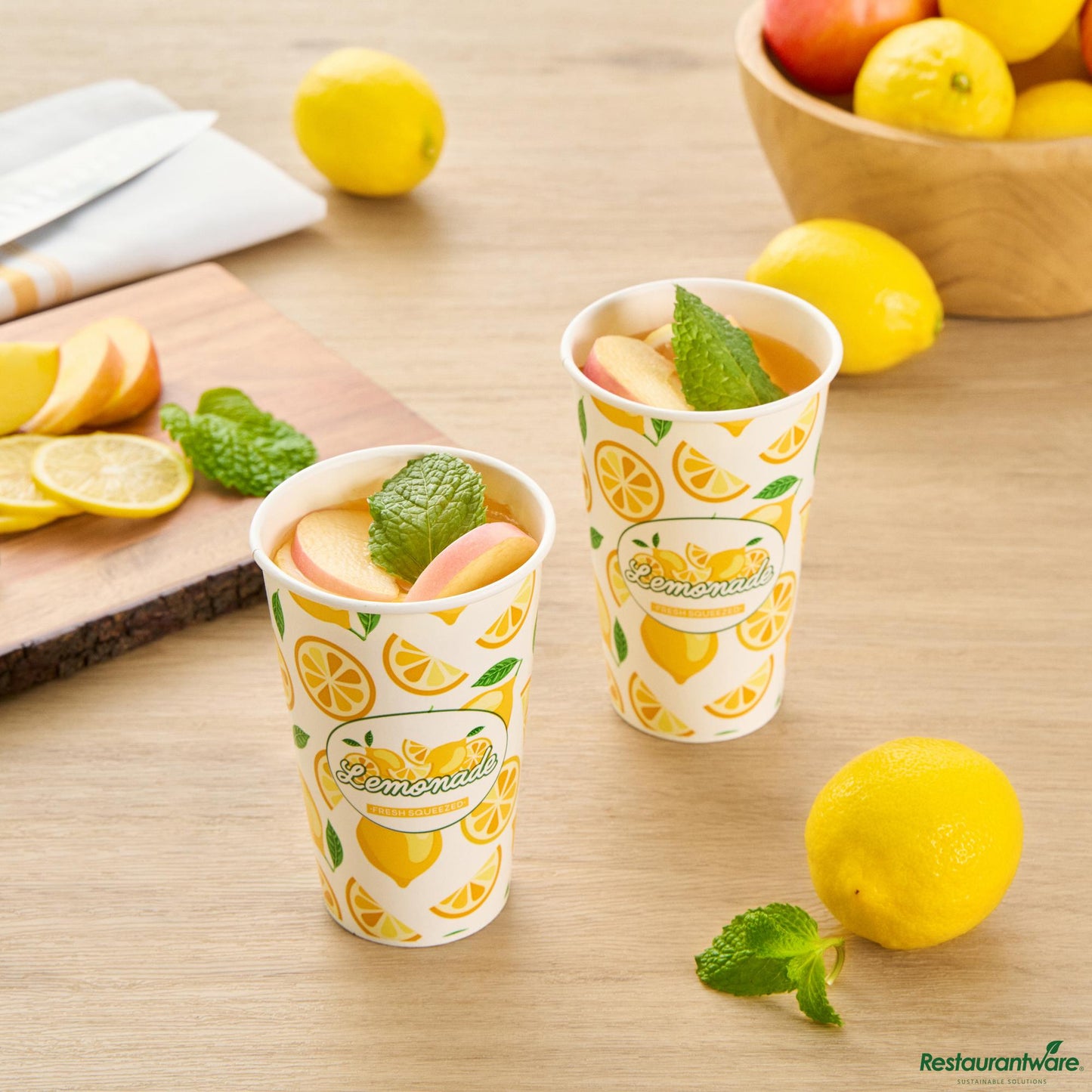 Wholesale Restaurantware 16 Oz Poly Paper Lemonade Cup - 3.5" X 3.5" X 5.4"- Bulk